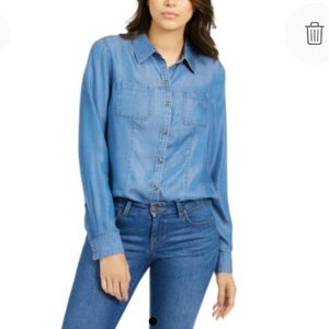 NEW Charter Club Chambray Button Front Top, Size Medium, Blue